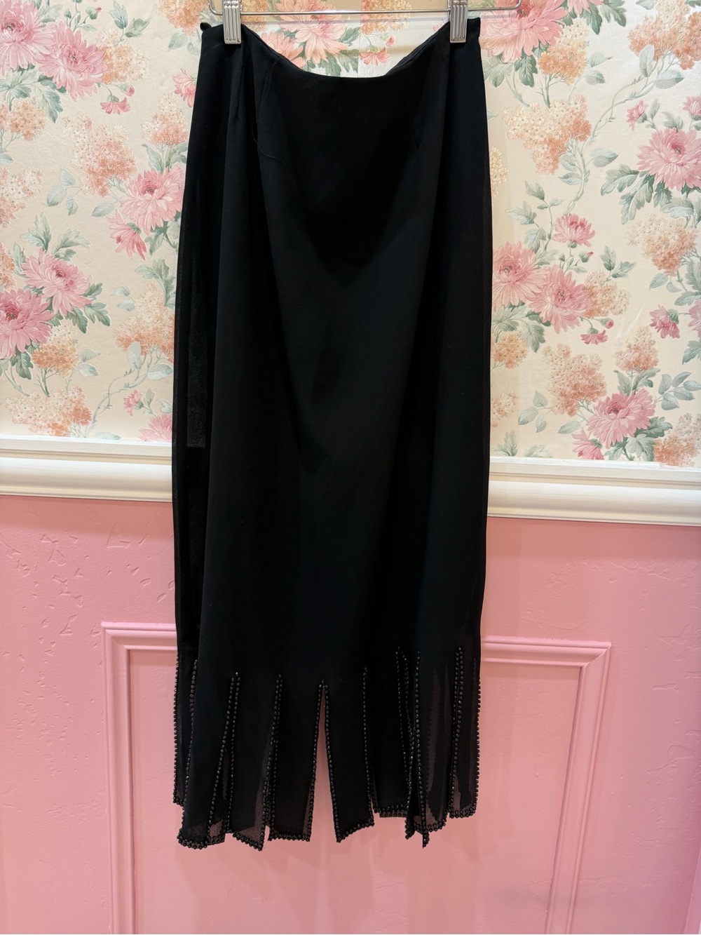 Metaphor Black Maxi Skirt with Fringed Panel Hem